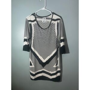 Mad Style Black White Houndstooth Rhinestone Mini Dress 3/4 Sleeve